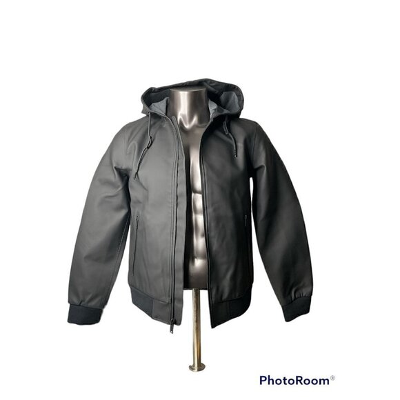 UGG Men’s Diego Rain Rubberized Bomber Jacket Black NWT - Picture 1 of 7
